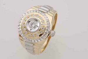 AJ-0391☆K18/Pt900リング　腕時計デザイン　ダイヤモンド0.28ct　サイズ16号/磨き済み