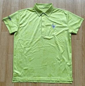 美品　レア　アースモンダミンカップ　大会記念　半袖　ゴルフシャツ　ポロシャツ　世界地図　地球儀　メンズ　Lサイズ　黄緑色　限定品