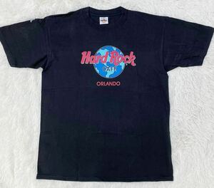 美品　90s　USA製　Hard Rock Cafe　ハードロックカフェ　ORLANDO　半袖　Tシャツ　ブラック　メンズ　Lサイズ　アメカジ　US古着