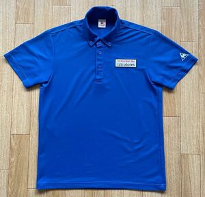 le coq sportif GOLF　ルコックゴルフ　半袖　ゴルフシャツ　ポロシャツ　ブルー　刺繍ロゴ　ボックスロゴ　メンズ　Lサイズ　デサント
