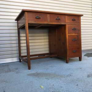 1085 Showa Retro * wooden desk * writing desk with a tier of drawers on one side desk antique shop furniture interior furniture 