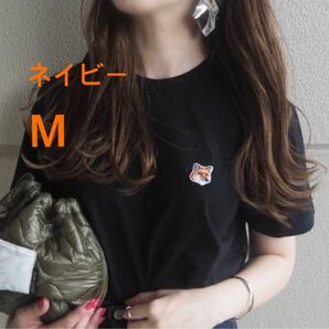 メゾンキツネ☆シングルフォックス　ユニセックスTシャツ Mサイズ　ブラック①