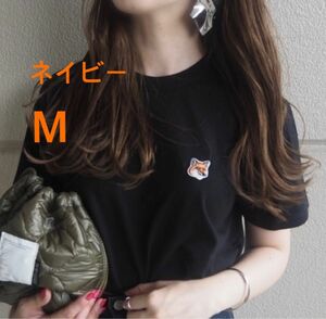 メゾンキツネ☆シングルフォックス　ユニセックスTシャツ Mサイズ　ブラック①