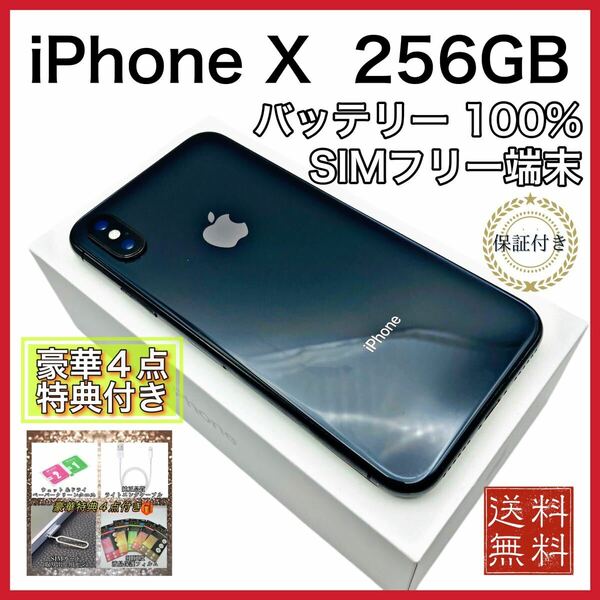 美品　iPhone X SpaceGray 256GB SIMフリー 新品 電池100%