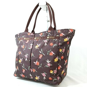 I ★【商品ランク:B】レスポートサック LeSportsac 軽量 ナイロン 小花柄 セミショルダー 肩掛け トートバッグ 婦人鞄 ブラウン 茶系