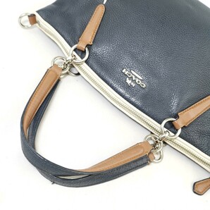 1 ×【商品ランク:B】コーチ COACH ロゴメタル レザー 2way ショルダーベルト付 ハンドバッグ 手提げ トート 婦人鞄 ネイビー系の画像6