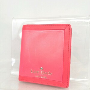 A ×【商品ランク:B】ケイトスペード kate spade ロゴデザイン レザー 2つ折り財布 ウォレット 小銭入れ有 7カードポケット ピンク系