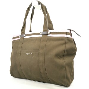 P ×[ товар разряд :B] Agnes B agnes b. парусина дизайн логотипа часть кожа ручная сумочка ручная сумка большая сумка женщина сумка хаки серия 