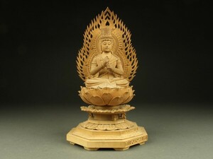 【宇】ED347 細密木彫 大日如来坐像 箱付 仏教美術