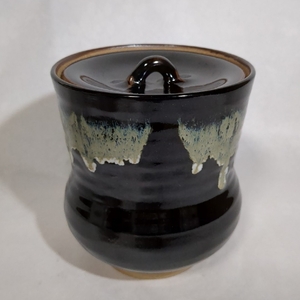 陶器製水指「桂山」銘入り 水差 水器 共蓋 茶道具 美品