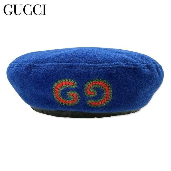 GUCCI グッチ インターロッキングG ベレー帽 表記サイズ M 帽子 ブルー