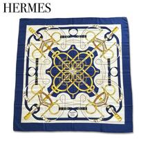 HERMES エルメス 黄金の拍車 カレ90 シルク100 大判 スカーフ ブルー アイボリー_画像1