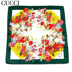 GUCCI グッチ シルク100% 大判 フラワー スカーフ ストール ショール レディース