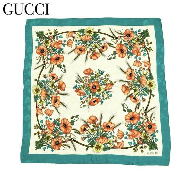 GUCCI グッチ フラワー 花束 スカーフ ストール ショール レディース グリーン