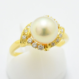 ミキモト リング MIKIMOTO 指輪 あこや真珠 8.6mm ダイヤモンド アコヤ パール K18 約12.5号 新品仕上げ 中古