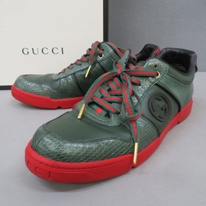 G431★GUCCI レザースニーカー 9 1/2 グリーン系 162679 SS09　◎訳あり★A