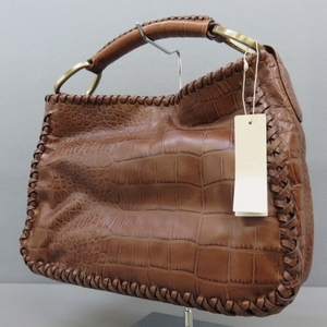 YSS4503*SAZABY/ Sazaby leather handbag black ko type pushed . one steering wheel knitting cocoa Brown unused *A