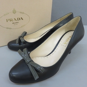 RKO405★PRADA/プラダ　リボンパンプス サイズ38　黒★A