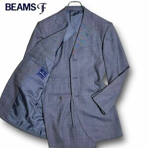 BEAMS F ビームスエフ スーツ セットアップ グレンチェック ウール 3B 紳士服 サイドベンツ 背抜き ジャケット パンツ グレー Mサイズ