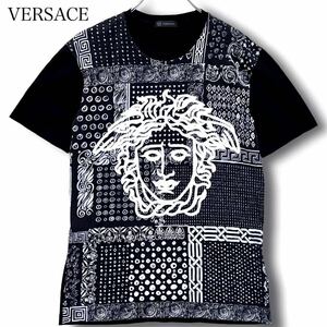 XSサイズ★ VERSACE ヴェルサーチ ヴェルサーチェ Tシャツ メデューサ バンダナ パッチワーク調 総柄 トップス デカロゴ イタリア製 半袖