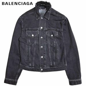 希少★ BALENCIAGA バレンシアガ 17AW デニムジャケット ダメージ加工 Gジャン ブラックデニム デムナ期 羽織り アウター ボタン Mサイズ