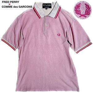 FRED PERRY x COMME des GARCONS Fred Perry Comme des Garcons рубашка-поло tops короткий рукав месяц багряник японский . вышивка Logo розовый 
