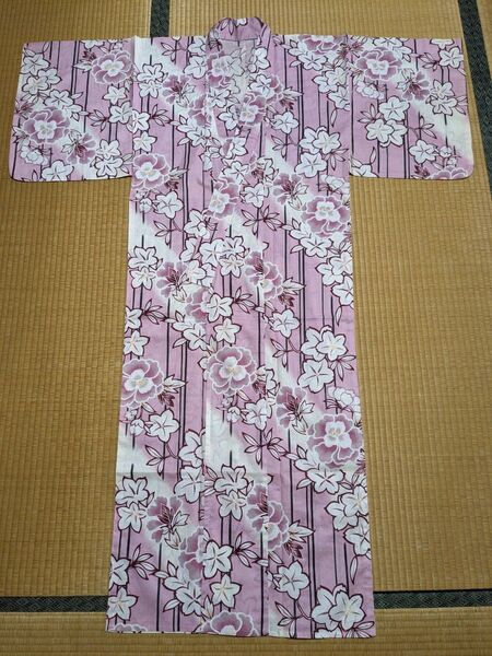 浴衣 ゆかた 上品ピンク 牡丹 桔梗