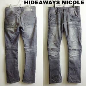 即決★ 送料無★ ハイダウェイニコル　バイカーデザインブーツカットデニム　W84cm　強ストレッチ　グレー　Sz.48　HIDEAWAYS NICOLE　G738