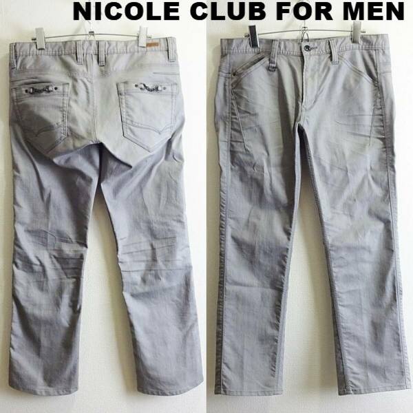 即決★ 送料無★ ニコルクラブフォーメン　デザインパンツ　W85cm　ストレッチ　シューカット　グレー　NICOLE CLUB FOR MEN　H387