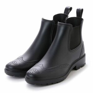  men's rain boots black LL size (27.0~27.5cm) rain shoes side-gore Wing chip gentleman waterproof . slide aw_16033