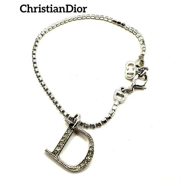 【美品】ChristianDior クリスチャンディオール ラインストーン ブレスレット シルバー ブランド レディース