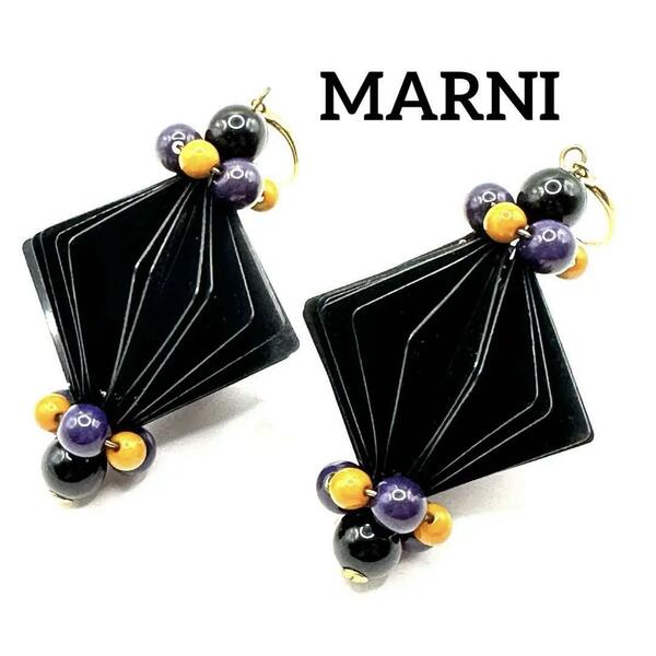 【美品】 MARNI マルニ ピアス アクセサリー レディース ブラック ゴールド 黒 レディース ブランド