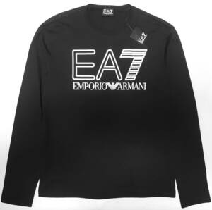 [新品] EA7/EMPORIO ARMANI　ビッグロゴ入り【メンズ・ジャージ長袖Tシャツ(ロンT)】◆2023-24年秋冬モデル　サイズ：XL(52相当)　◆色：黒