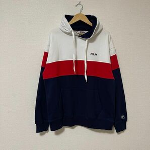 FILA x WEGO　別注切替　プルオーバー　パーカー　M　ユニセックス　フィラ　ウィーゴー スウェットパーカー　トリコロール