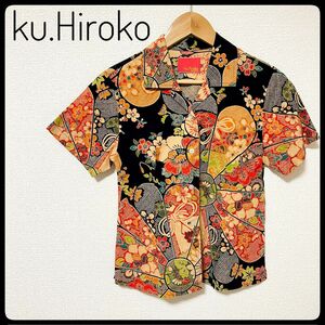 ku.Hiroko 柄シャツ　レディース　ブラウス　半袖シャツ　総柄　夏服　花火 和柄 オープンカラー アロハシャツ トレンド