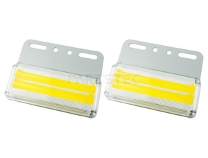 24V 汎用 角型 アンバー COB LED サイドマーカー 2個セット ステー付 ダウンライト ホワイト トラック トレーラー ダンプ / 147-83×2 NG*