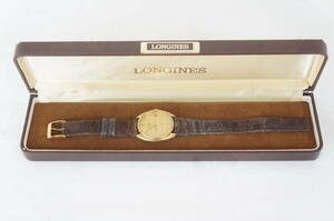 電池交換済 稼働品 LONGINES ロンジン デイト 950 4839 ゴールド文字盤 デイト メンズ クォーツ 腕時計 箱付き 3505026011