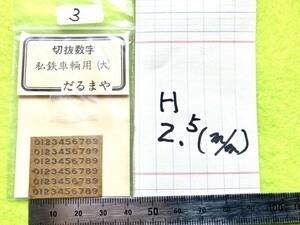 ３　だるまや 私鉄車両用(大) ステンレス製　切抜数字　高さ　２.５　ミリ　