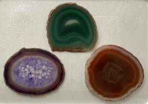 メノウ 瑪瑙 アゲート スライス板 中サイズ 緑・紫・茶 3枚セット