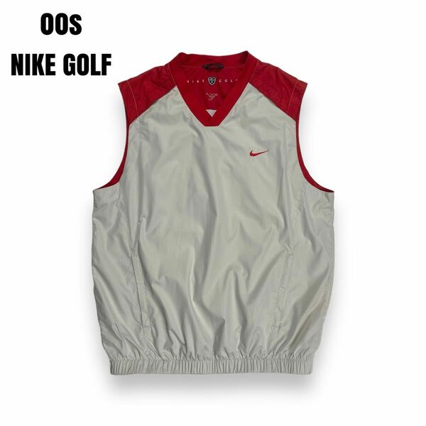 00s NIKE GOLF ナイキ ゴルフ ナイロンベスト ツートンカラー グレー×レッド XL y2k テック