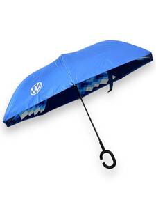 未使用保管品 Volkswagen フォルクスワーゲン VW Umbrella アンブレラ 長傘 雨傘 超撥水 紫外線遮蔽 二重構造 ロゴ ネイビー/ホワイト