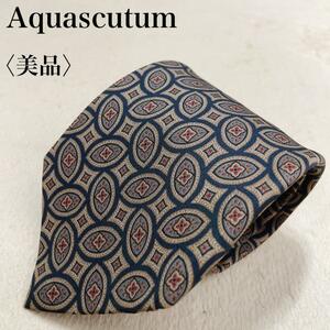 【美品】Aquascutum アクアスキュータム ネクタイ ドット 総柄 高級感 シルク100% メンズ オフィス スーツ ブランド ワンポイントロゴ N14