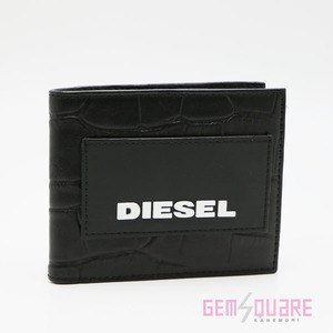 【値下げ交渉可】DIESEL ディーゼル 2つ折り財布 黒 クロコ 型押 新品同様品 X06302【質屋出店】