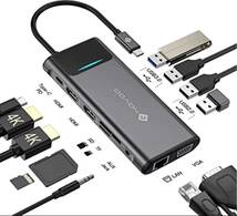 USB C ハブ 12-in-1 USB Type-c 変換アダプタ トリプルディスプレイ デュアルHDMI 4K VGA_画像1