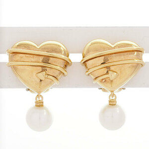  brand Schott Tokyo Tiffany Heart Arrow Akoya pearl K18YG[ earrings ]TIFFANY&Co.