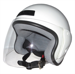 ZK-400 ジェットヘルメット（ホワイト）UVカット ハードコートシールド標準装備 全排気量対応 サイズ調整スポンジ付き S~L調整可