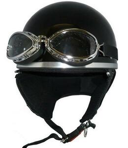 ZK-200 装飾ゴーグル付きビンテージヘルメット（ブラック）耳当て脱着可！ SG公認 125ccまで サイズ調整スポンジ付き S~L調整可