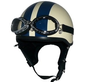 ZK-600 装飾ゴーグル付きハーフジェット(アイボリー/ネイビー) SG公認 耳あて脱着可能！ ポリスヘルメット ポリヘル