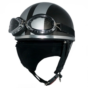 ZK-200 装飾ゴーグル付きビンテージヘルメット（ガンメタ/シルバー）耳当て脱着可！ SG公認 125ccまで サイズ調整スポンジ付き S~L調整可