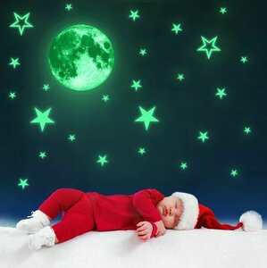 夜光 月と星 ウォール ステッカー 蓄光 壁紙シール 直径30cm 童話の世界 (月の星) 子供部屋 模様替え